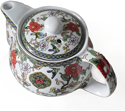 Kis Porcelán Teáskanna, 9oz Tea Fazék Rozsdamentes Acél Szűrő Színes Kínai Virág Madarak (Virágok, madarak)