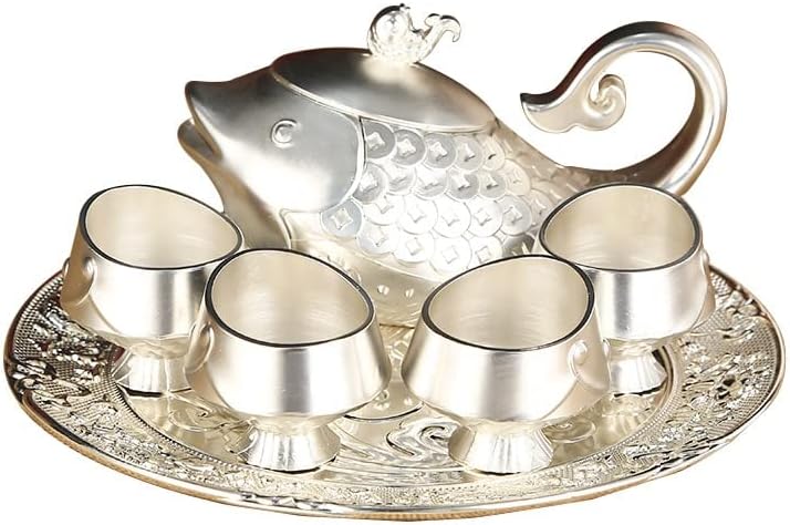 6 Tagú Európai Stílusú Tea Csésze Szett Alufelni Galvanizáló Kis Hal, Tea Set Home Hordozható Retro teáskanna Teás Készlet
