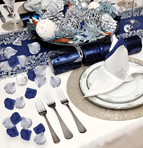 600 Pack Navy Blue & Ezüst Mesterséges Rózsa Virág Szirmai Esküvői Asztal Konfetti Szülinapi leánybúcsú Fél Asztaldíszek