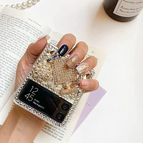 Poowear Samsung Galaxy Z Flip 4 5G az Esetben,Luxus Ékszereik, Gyémánt, Hegyikristály Drágakő 3D-s Parfümös Üveg, Virág Drágakő