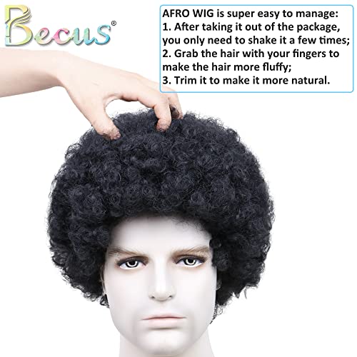BECUS Afro Paróka, Fekete Férfi Rövid Afro Göndör Paróka Emberi hajból készült Paróka