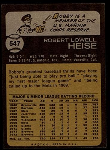 1973 Topps 547 Bob Heise Milwaukee Brewers (Baseball Kártya) EX Brewers