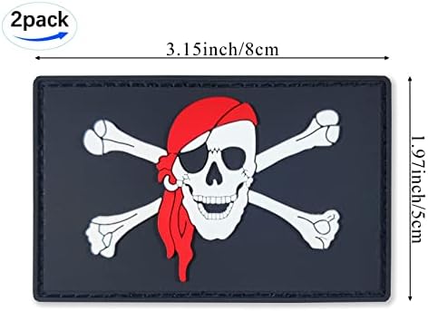 JBCD Kalóz Jolly Roger Piros Kendő Zászló Javítás Taktikai Kalóz Javítás - MŰANYAG Gumi Hook & Hurok Rögzítő Tapasz (2 Csomag)