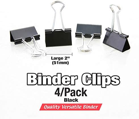 BAZIC Binder Klipek Nagy 2 Hüvelyk (51mm), Fekete, Papír Bilincsek gemkapocs, Gemkapcsot az Irodában, Otthon, Konyha (4/Csomag),
