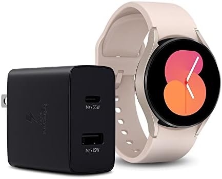 SAMSUNG Galaxy Óra 5 + 35W Duo Fali Töltő Csomag, 40mm Bluetooth Smartwatch w/Test, Egészség, Fitness, Aludni, Tracker, Rózsaszín,