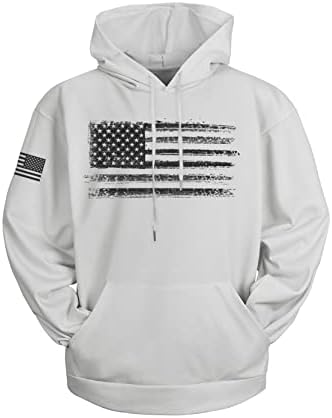 H HYFOL Grafikus kapucnis felső Férfiaknak USA Zászló Amerikai Hazafias Hosszú Ujjú Zsebében Pulóver Melegítőfelső