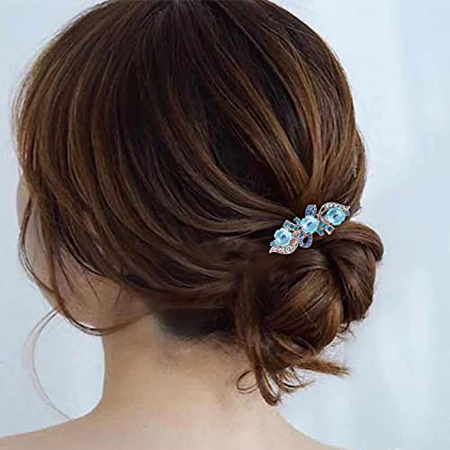 YienDoo Díszes Menyasszonyi Strasszos hajcsat Pin Csatot Kék Virág Íj Kristály Hajtű Csatot Szikrázó Csillogás Esküvői Fejfedőt