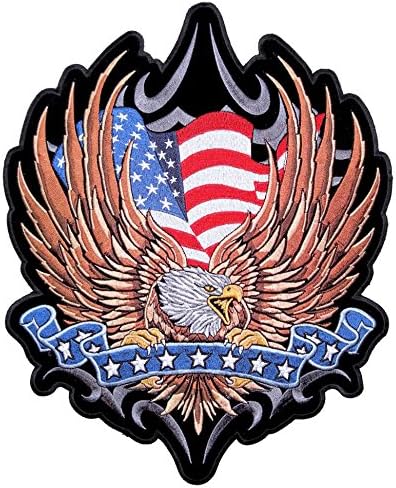 Bőr Legfelsőbb Nagy Amerikai Zászló Sas Hazafias Hímzett Motoros Patch - Barna-Nagy