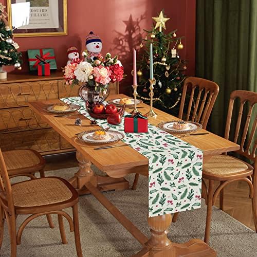 Karácsony, Téli asztali Futó Berry Levelek Futók 13 x 72 Inch Haza, Konyha, Étkező Asztal Kellékek Ünnepi Buli Asztal Dekoráció