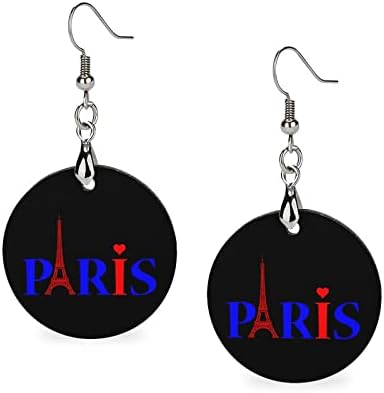Szerelmes Szív Párizsi Eiffel-Torony Fából készült Fülbevaló Kerek Medál Fityeg Fül Horgok Ékszerek Nők