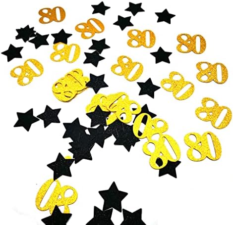 Arany 80 Konfetti 80 éves Konfetti Fekete Csillag Konfetti 80 Jubileumi Party Konfetti Party Asztal Dekoráció, Kellékek vagy