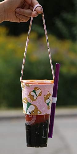 (2PCK) Bubble Tea pohártartó Fuvarozó Lehajtható fogantyúval, Szalma tartó Hideg-Meleg Italok, Kávé (Rózsaszín, Piros Shiba)