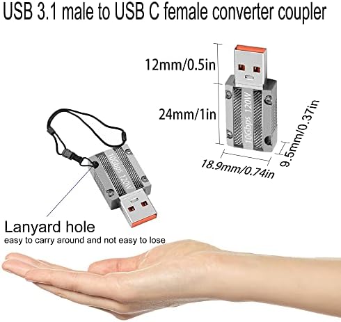 QIANRENON USB-3.1-USB C Adapter Mecha Cyberpunk Stílus 10Gbps USB3.1 Férfi C Típusú Női Data Converter, Cink Ötvözet/Kivitelezés