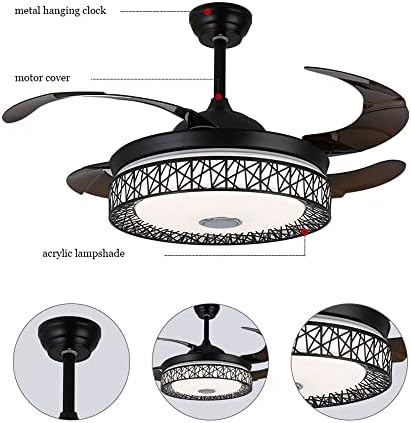 MXYSP 42in Modern Kerek Akril Mennyezeti Ventilátor LED-Fény,Fekete Láthatatlan Mennyezeti Lámpa, Ventilátor Reverzibilis