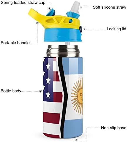 Amerikai Argentína Zászló Színes Víz, Üveg, Rozsdamentes Acél Szigetelt Utazási Bögre, Csésze Záró Fedél Sport Üvegek