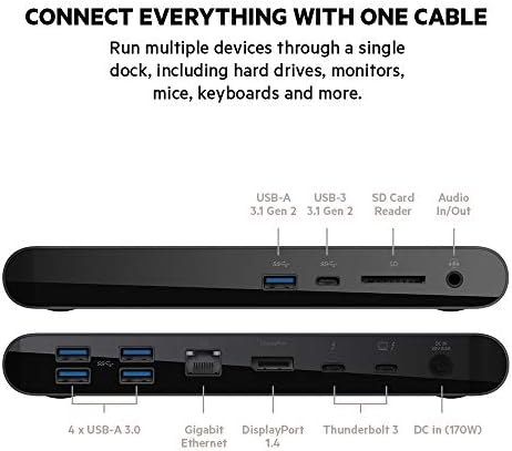Belkin Thunderbolt 3 Dock Pro w/ Thunderbolt 3 Kábel - USB-C-Hub - USB-C Dokkolóegység a MacOS & Windows, Kettős 4K @60Hz,