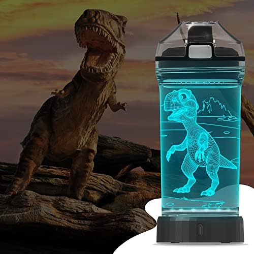 YuanDian Dinoszaurusz Ajándékok, világít Fiú Víz Üveg 3D Dino T-Rex Design - 14 OZ BPA Mentes Tritan Környezetbarát - Iszik
