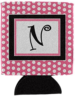 A levél N Kezdeti Monogram - Rózsaszínű Fekete Pöttyös, vagy Üveg Ital Szigetelő Ölelkezős