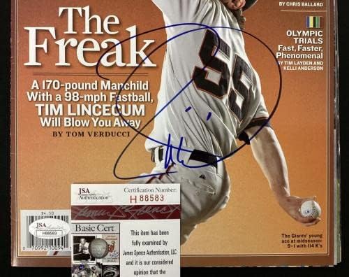 Tim Lincecum Sports Illustrated Mag 7/7/08 Nincs Címke Baseball Óriások Auto WSC SZÖVETSÉG - Dedikált MLB Magazinok