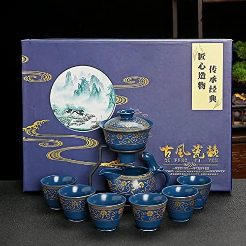 Kerámia Lusta Kungfu Pohár Teát, Kávét Félautomata Forgó Tál Fedelét Teáskanna Coffepot Öltöny (Kék)