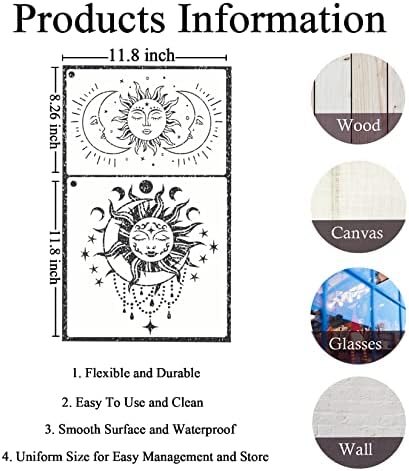 9 Darab Nagy méretű Mandala a Nap, a Hold Stencil Pillangó, Virág, Fa, Festék, Stencil Kézműves Újrafelhasználható Sablonok