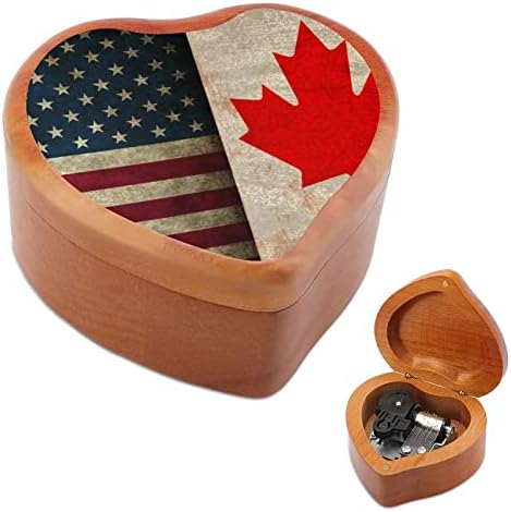 Retro-Amerika Kanada Zászló Fa Music Box Antik Vésett Zenei Doboz Ajándék Születésnapi Karácsony Hálaadás