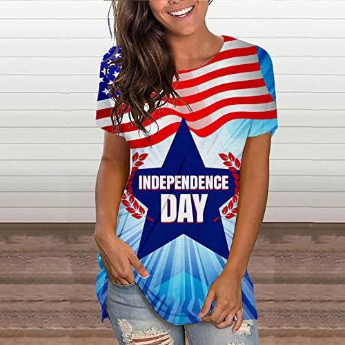 A függetlenség Napja Női Felsők USA Zászló Rövid Ujjú T-shirt Negyedik július Ing, Nyári Hazafias Alkalmi Laza Tunika