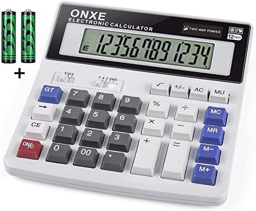 Számológép,ONXE Standard Basic 4 Funkció asztali Számológép, Kettős Hatalom Nagy Gomb, 12 Digites, Nagy LCD Kijelző,Asztali
